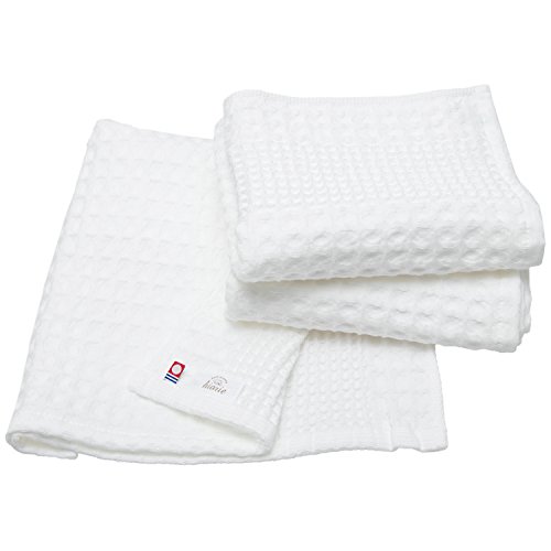 HIORIE Imabari Towel Waffle Weave Towel, 3 Piece Hand Towel Set, 13.3x31.4, Soft 100% Cotton, Lightweight, Quick Drying and Compact Towels, Waffle Design Fabric, Honeycomb, White