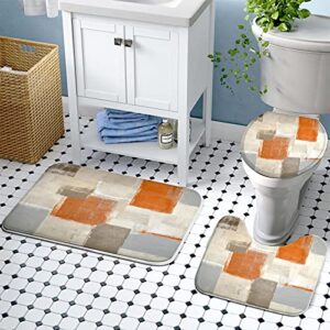 4Pcs Bathroom Shower Curtain Sets with Rugs,Modern Orange and White Painting Art Bathroom Sets with Shower Curtain and Rugs and Accessories