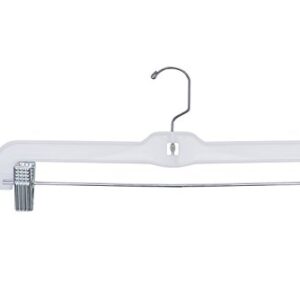 NAHANCO 1600RCLH Plastic Skirt/Pant Hanger with Long Metal Swivel Hook and Pinch Clips, Heavy Weight, 14",White (Pack of 100)