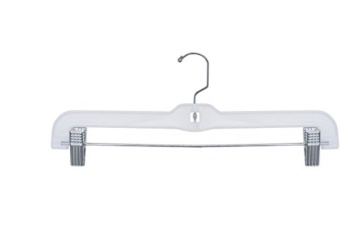 NAHANCO 1600RCLH Plastic Skirt/Pant Hanger with Long Metal Swivel Hook and Pinch Clips, Heavy Weight, 14",White (Pack of 100)