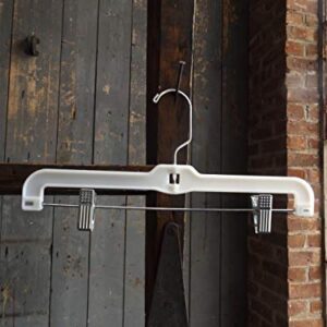NAHANCO 1600RCLH Plastic Skirt/Pant Hanger with Long Metal Swivel Hook and Pinch Clips, Heavy Weight, 14",White (Pack of 100)