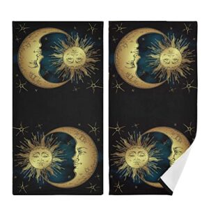 wihve hand towels set of 2 bohemian sun moon highly absorbent soft towel for bathroom 14.4 x 28.3 inch