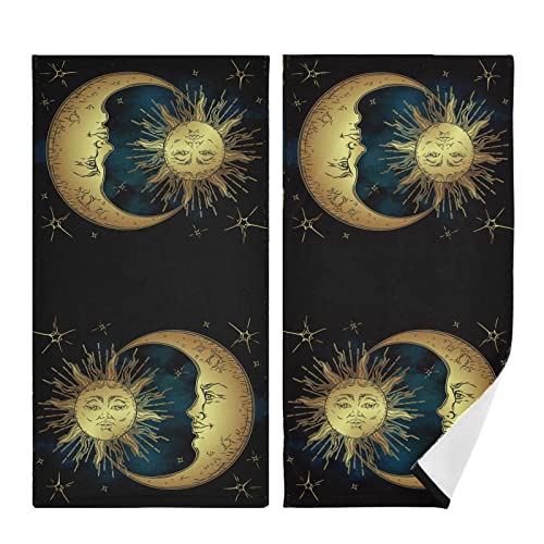 WIHVE Hand Towels Set of 2 Bohemian Sun Moon Highly Absorbent Soft Towel for Bathroom 14.4 x 28.3 Inch