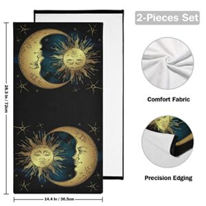 WIHVE Hand Towels Set of 2 Bohemian Sun Moon Highly Absorbent Soft Towel for Bathroom 14.4 x 28.3 Inch