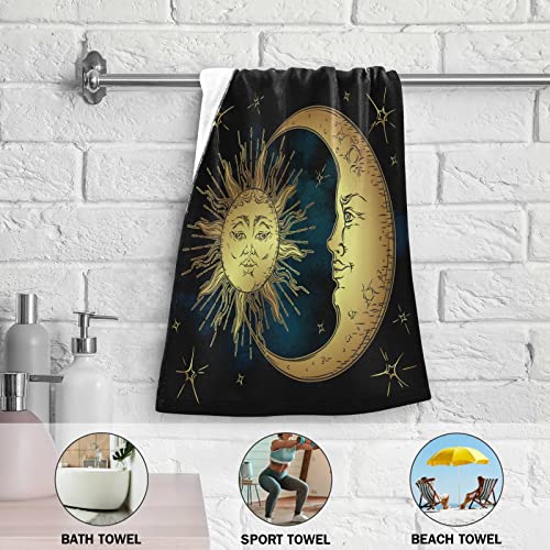 WIHVE Hand Towels Set of 2 Bohemian Sun Moon Highly Absorbent Soft Towel for Bathroom 14.4 x 28.3 Inch