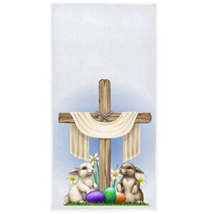 pfrewn easter cross bunny colorful eggs hand towels 16x30 in lilies spring flowers bathroom towel ultra soft highly absorbent small bath towel kitchen dish guest towel happy easter day decorations