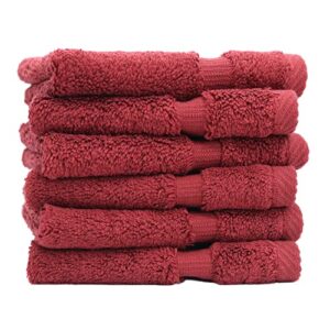 luxury hotel & spa collection, 100% turkish cotton 700 gsm cloth, for body wash, makeup remover & facial cleaning, baby, face, dobby border soft washcloths towel set 13" x 13", cranberry, set of 6