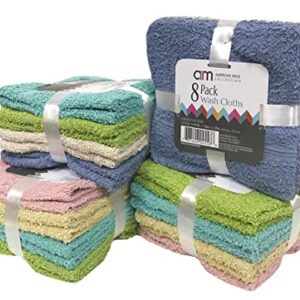 American Mills 100% Cotton Wash Cloths (Assorted-8,1), 12'' X 12''