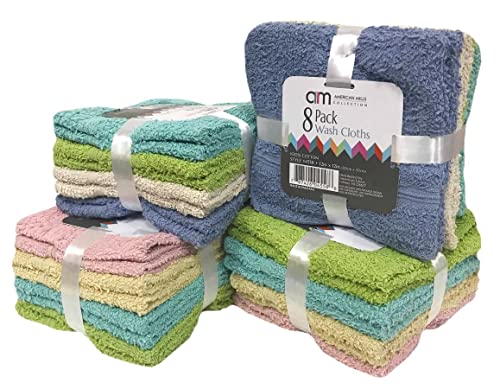 American Mills 100% Cotton Wash Cloths (Assorted-8,1), 12'' X 12''