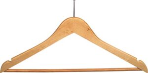 wood security suit hanger w/solid wood bar & anti-theft nail hook, (box of 50) space saving 17 inch flat wooden hangers w/natural finish & notches by the great american hanger company