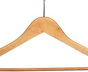 Wood Security Suit Hanger w/Solid Wood Bar & Anti-Theft Nail Hook, (Box of 50) Space Saving 17 Inch Flat Wooden Hangers w/Natural Finish & Notches by The Great American Hanger Company