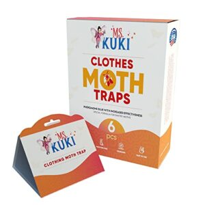 ms. kuki moth traps for clothes house closet home clothing indoor storage product paper cardboard sticky glue with pheromones prime no pantry kitchen larder storeroom cooking cellar buttery (6 pack)