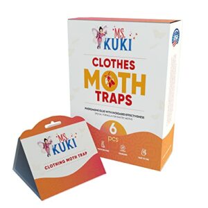 MS. KUKI Moth Traps for Clothes House Closet Home Clothing Indoor Storage Product Paper Cardboard Sticky Glue with Pheromones Prime No Pantry Kitchen Larder Storeroom Cooking Cellar Buttery (6 Pack)