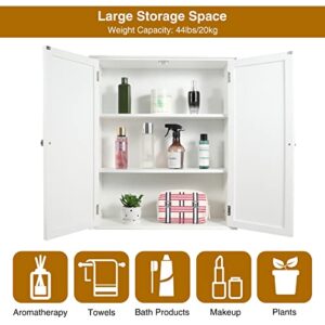 ALAPUR Bathroom Cabinet Wall Mounted,Over Toilet Storage Cabinet with 2 Doors and Adjustable Shelves,Wood Medicine Cabinet for Bathroom, White