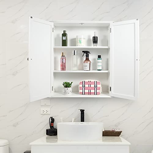 ALAPUR Bathroom Cabinet Wall Mounted,Over Toilet Storage Cabinet with 2 Doors and Adjustable Shelves,Wood Medicine Cabinet for Bathroom, White