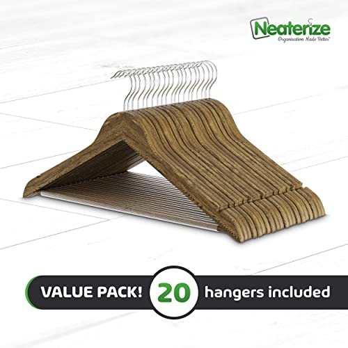 Wooden Hangers for Clothes - Heavy Duty Non-Slip Pants Bar & 360 Swivel Hook |Ganchos De Ropa | Great for Suits, Coats, Clothing [20-Pack - Vintage]