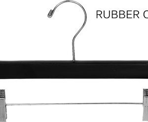 Black Rubberized Wooden Pant Hanger with Adjustable Cushion Clips, Rubber Coated Bottom Hangers with Chrome Swivel Hook (Set of 25) by The Great American Hanger Company