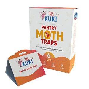 ms. kuki moth traps for pantry house kitchen larder storeroom home indoor cooking cellar buttery storage product paper cardboard sticky glue with pheromones prime no clothes closet clothing (6 pack)