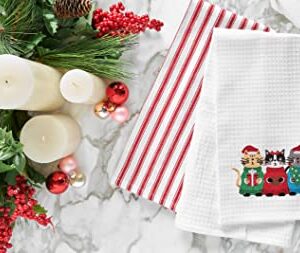 C&F Home Caroling Cats Embroidered Waffle Weave Kitchen Towel Christmas Holiday Machine Washable Cotton Towel Decor Decoration 18" x 27" White