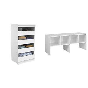 closetmaid modular storage unit with 4 drawers, wood closet organizer, stacking, full backer, storage, decorative trim, white & 5062 all-purpose organizer, white