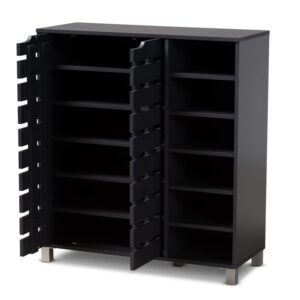 Baxton Studio Shirley Modern and Contemporary Dark Grey Finished 2-Door Wood Shoe Storage Cabinet with Open Shelves