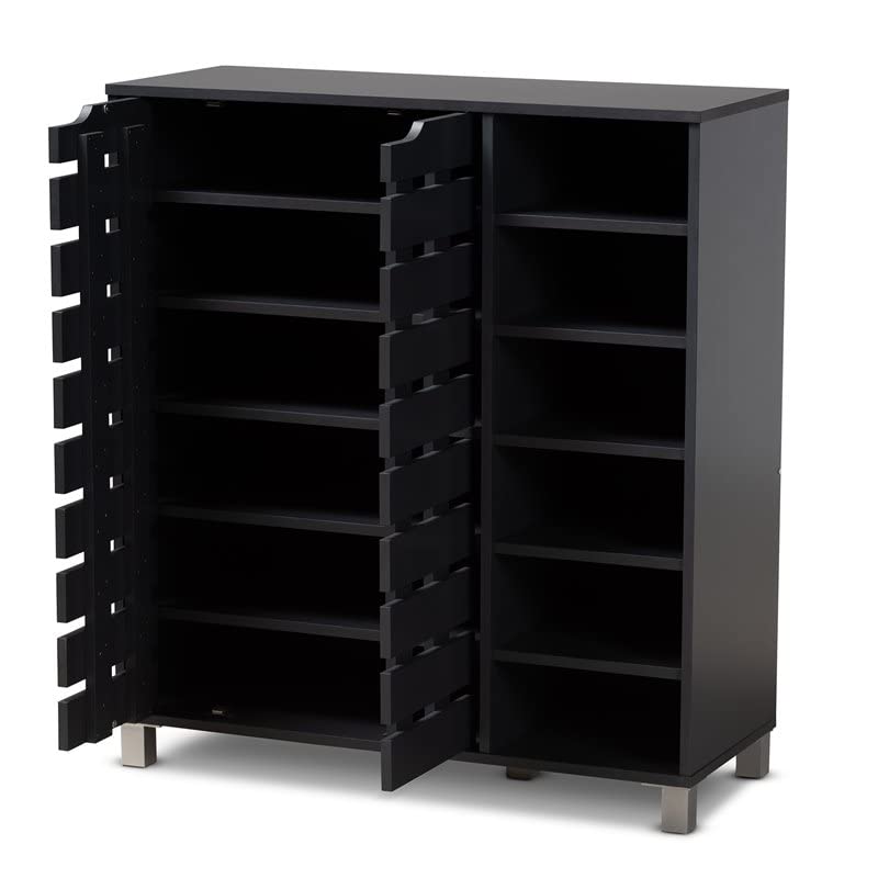 Baxton Studio Shirley Modern and Contemporary Dark Grey Finished 2-Door Wood Shoe Storage Cabinet with Open Shelves