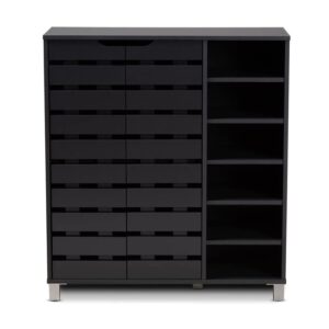 Baxton Studio Shirley Modern and Contemporary Dark Grey Finished 2-Door Wood Shoe Storage Cabinet with Open Shelves