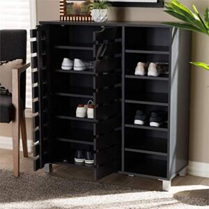 Baxton Studio Shirley Modern and Contemporary Dark Grey Finished 2-Door Wood Shoe Storage Cabinet with Open Shelves