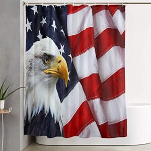 LOKMU 4 Pcs Shower Curtain Set 4Th of July American Flag Bald Eagle Independence Day Patriotic with Non-Slip Rugs Toilet Lid Cover and Bath Mat Waterproof with 12 Hooks Bathroom Decor Set 72" x 72"