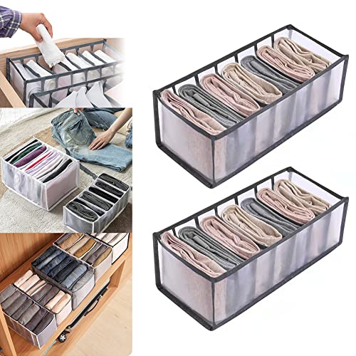 funluck Drawer Organizer for Clothes Jeans Compartment Storage Box Wardrobe Closet Organizers Storage Baskets Foldable Easy to Clean Save Space Clothes Drawer Mesh for Bedroom (2Gy,7grids-M)