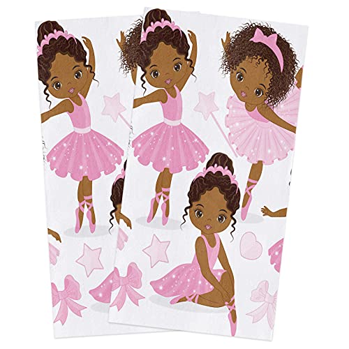 COLORSUM Washcloths Dish Hand Towels SetDancing Ballet Girl with Pink Skirt Cute Black Girl Bow Tie Cleaning Rags Tea Towel Kitchen Bathroom Tools Gifts 2 PCs Washcloths Dish Hand Towels Set