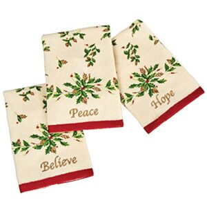 collections etc inspirational holly leaves fingertip ivory towels - set of 3