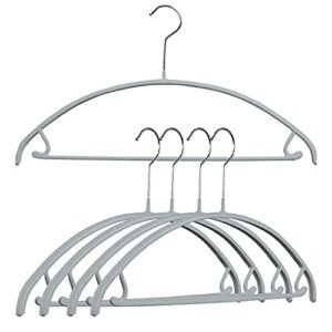 mawa non slip metal clothing hanger, smooth shoulder support with skirk hooks, model 42-u, set of 5, silver