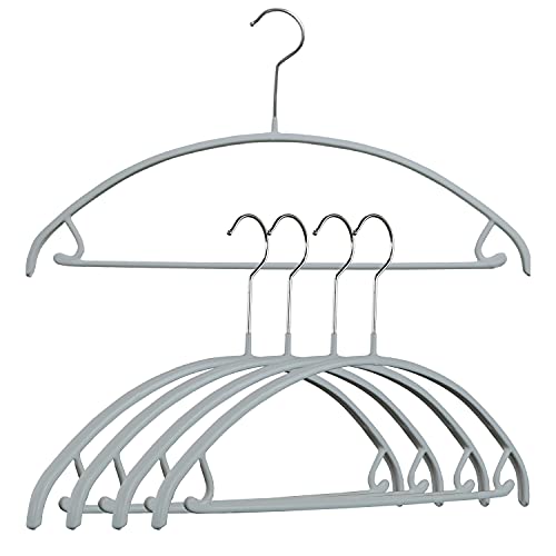 Mawa Non Slip Metal Clothing Hanger, Smooth Shoulder Support with Skirk Hooks, Model 42-U, Set of 5, Silver