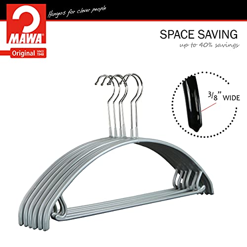 Mawa Non Slip Metal Clothing Hanger, Smooth Shoulder Support with Skirk Hooks, Model 42-U, Set of 5, Silver