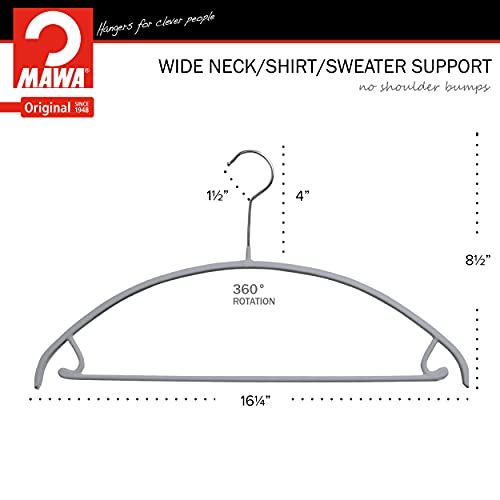 Mawa Non Slip Metal Clothing Hanger, Smooth Shoulder Support with Skirk Hooks, Model 42-U, Set of 5, Silver
