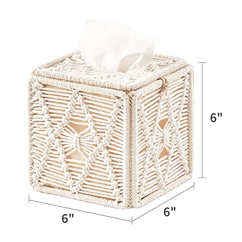 Dahey Over The Door Organizer with 4 Pockets Boho Door Closet Hanging Organizers and Storage and Tissue Box Cover Cube Macrame Tissues Holder Square