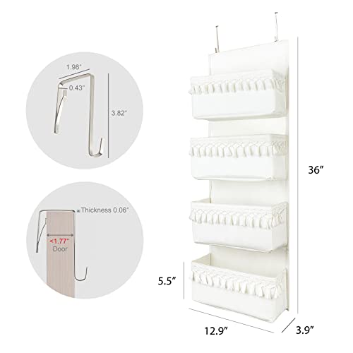 Dahey Over The Door Organizer with 4 Pockets Boho Door Closet Hanging Organizers and Storage and Tissue Box Cover Cube Macrame Tissues Holder Square