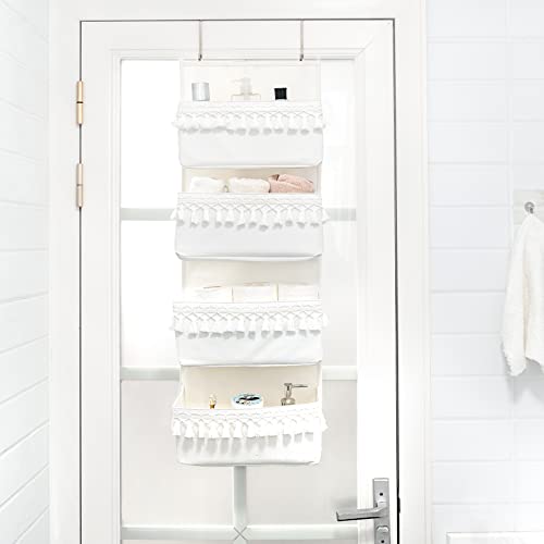 Dahey Over The Door Organizer with 4 Pockets Boho Door Closet Hanging Organizers and Storage and Tissue Box Cover Cube Macrame Tissues Holder Square