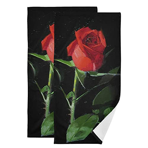 Rose Flower Hand Towels Set of 2 Red Floral Highly Absorbent Bath Towels Soft Guest Fingertip Towel Washcloth for Bathroom Kitchen Gym