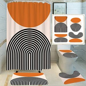 alabohuke 4 pcs simple style shower curtain set, abstract art bathroom decoration set with rugs, toilet lid cover and bath mat, bathroom curtains set with 12 hooks, polyester fabric, 72x72 inch