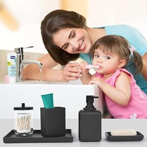 JDHEXY Black Bathroom Accessories Set,Bathroom Decor with Soap Dispenser,Toothbrush Holder,Glass Qtip Holder,Vanity Tray,Soap Dish for Kitchen,accesorios para baño,Bathroom Organizer Countertop