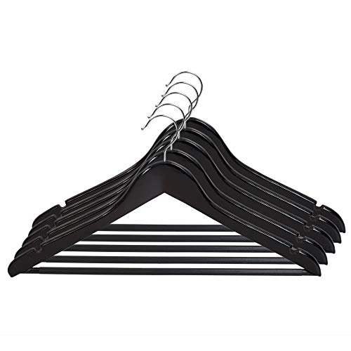 Sunbeam Sturdy 5-Pack Wooden Non-Slip Suit Hangers with Pant Bar