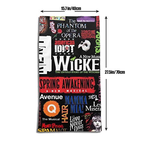 antoipyns Broadway Theatre Musical Poster Highly Absorbent Large Decorative Hand Towels Multipurpose for Bathroom, Hotel, Gym and Spa (16 X 30 Inches)