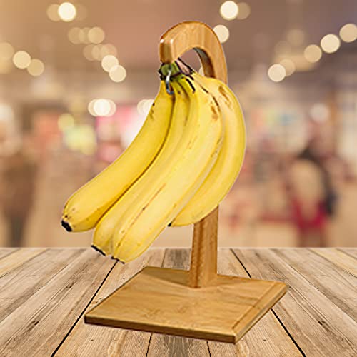 Creative Home Solid Natural Bamboo Banana Fruit Hanger Stand, Natural Finish