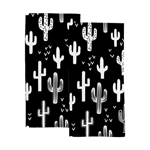 XOLLAR Bath Hand Towel for Bathroom Black White Cactus 2 Pieces Decorative Fingertip Towels Soft Absorbent Kitchen Dish Face Drying Cloth 30 x 15 inch Quick Dry