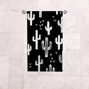 XOLLAR Bath Hand Towel for Bathroom Black White Cactus 2 Pieces Decorative Fingertip Towels Soft Absorbent Kitchen Dish Face Drying Cloth 30 x 15 inch Quick Dry