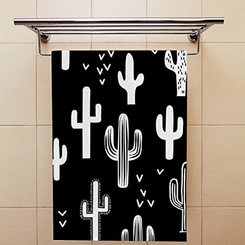 XOLLAR Bath Hand Towel for Bathroom Black White Cactus 2 Pieces Decorative Fingertip Towels Soft Absorbent Kitchen Dish Face Drying Cloth 30 x 15 inch Quick Dry