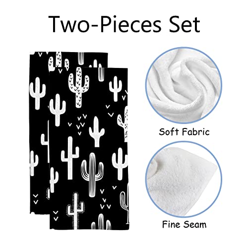 XOLLAR Bath Hand Towel for Bathroom Black White Cactus 2 Pieces Decorative Fingertip Towels Soft Absorbent Kitchen Dish Face Drying Cloth 30 x 15 inch Quick Dry