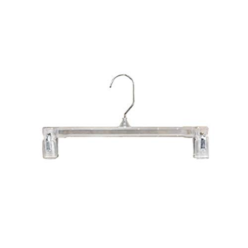 NAHANCO 6012 Plastic Skirt/Pant Hanger with Pinch Grips, Metal Swivel Hook, 12", Clear (Pack of 200)